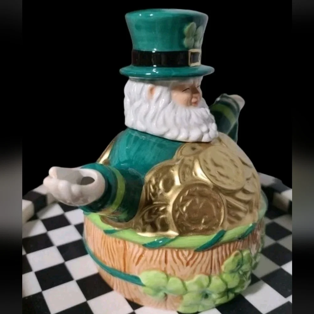 3pc St Patrick's Day Lucky Shamrock Leprechaun Pot O' Gold Teapot Sugar Creamer